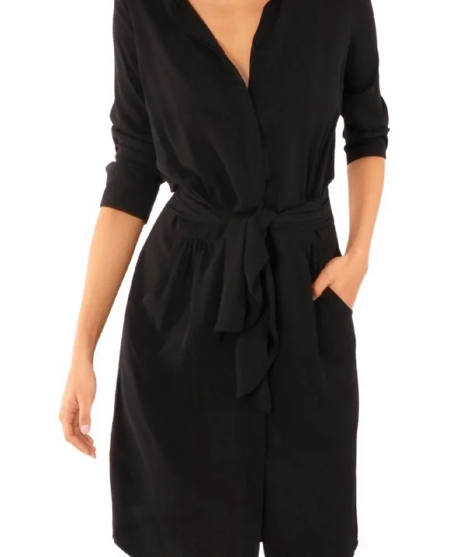 Women's Stylish Outdoor Outfit Breezy Blouson Chiffon Dress In Black