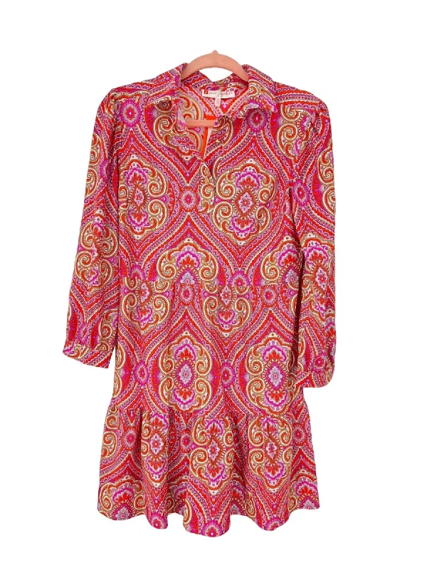 Women's Tailored Outfit Henley Dress In Paisley Medallion Hot Pink