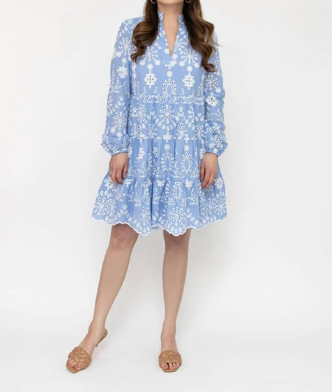 Women's Floral Print Outfit Charlotte Eyelet Dress In Hydrangea