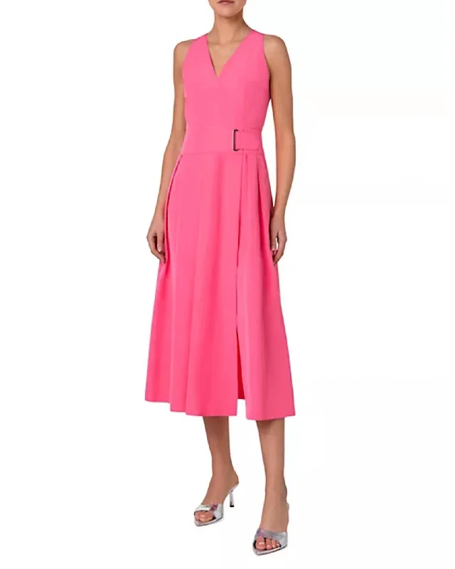 Women's Wedding Apparel Techno Taffeta V-Neck Cocktail Dress In Pink