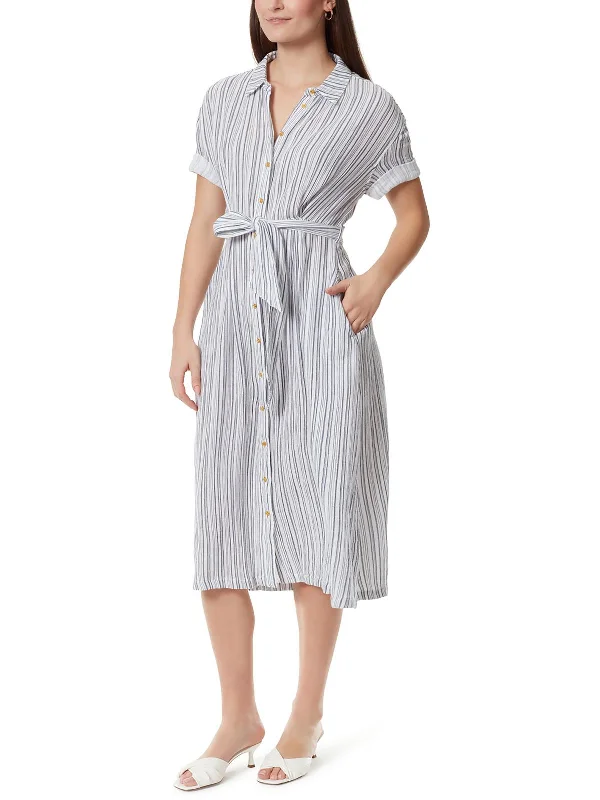 Women's High-Fashion Garments Irna Womens Striped Midi Shirtdress