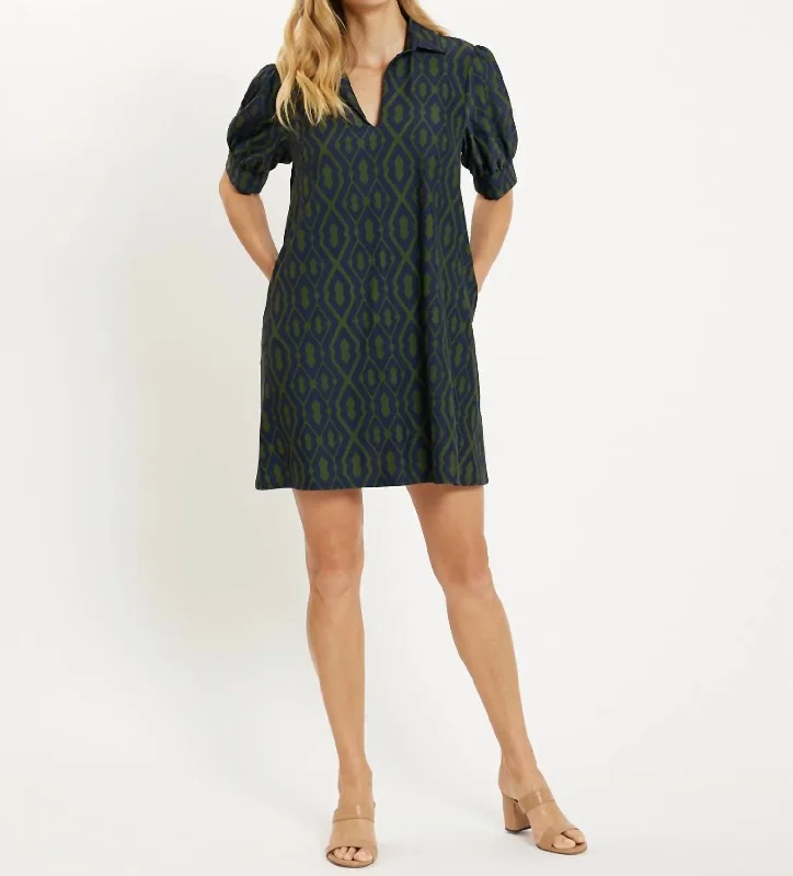 Trendy Street Style Clothing Emerson Dress In Moroccan Trellis Navy Loden