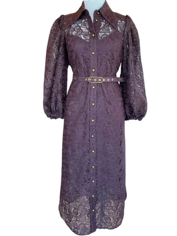 Earthy Tones Illustration Lace Tunic Dress In Chocolate