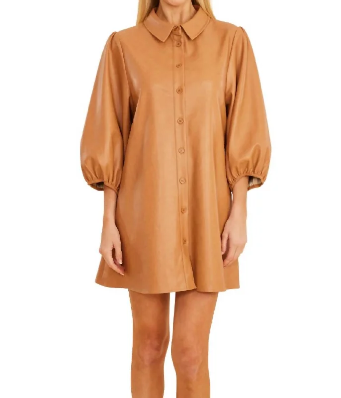 Colorful Clothing Vegan Leather Tuic Dress In Camel