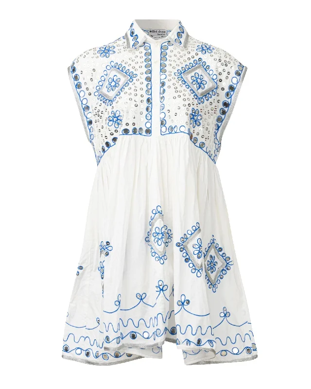 Casual Chic Mirror Embellished Shift Dress