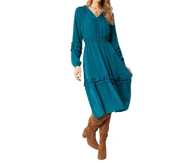 Women's Everyday Apparel Isabelle V-Neck Tiered Ruffle Dress In Mediterranea