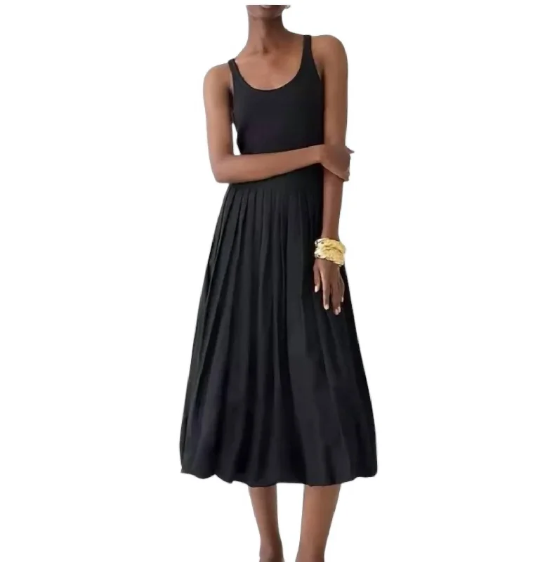 Women's Fashion-Forward Apparel Fitted Tank Dress With Poplin Bubble Skirt In Black