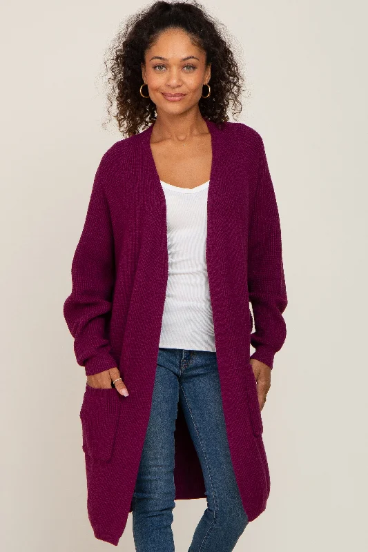 Casual Chic Clothing Plum Pocketed Knit Cardigan