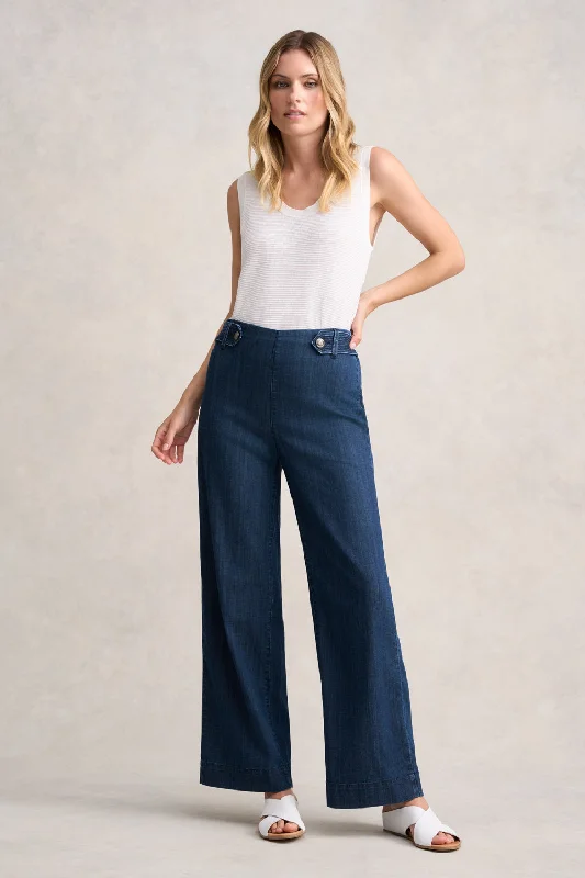 Women's Trendy Apparel Wide Leg Jeans - Mid Blue Denim