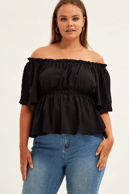 Clothing Online Black Short Sleeve Bardot Top