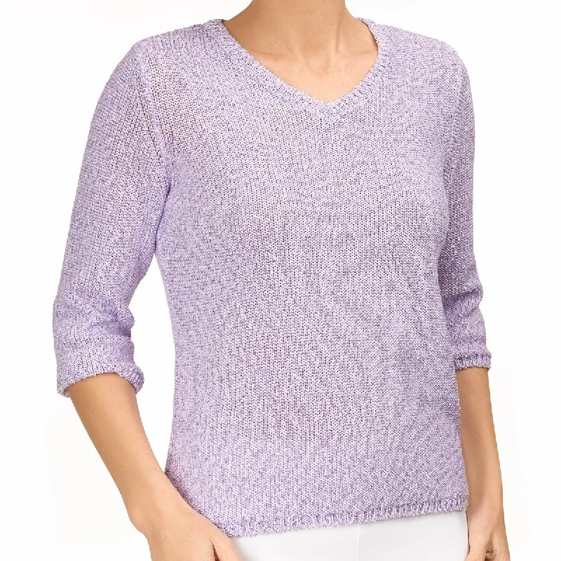 Affordable Women's Fashion V Neck Cotton Pullover in Lilac