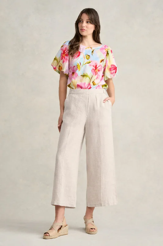 Casual Chic Linen 7/8th Wide Leg Pant - Natural Cross Dye