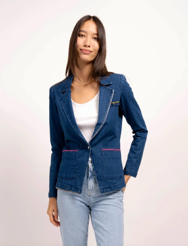 Plus Size Women's Fashion Mallory Denim Whipstitch Jacket - Blue