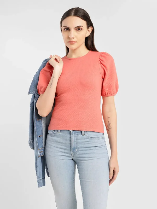 Casual Dresses for Women Women's Textured Coral Round Neck Top