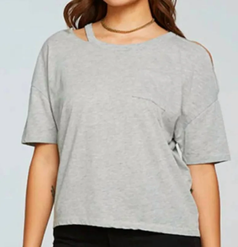 Women's Chic Outerwear Garments Vintage Jersey Vented Short Sleeve Pocket Tee In Heather Grey