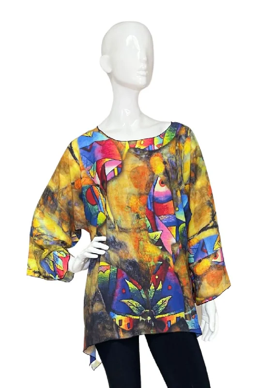 Fashion Women's Clothing Lior One Size Fits All Abstract Fish Print Tunic Top Women's