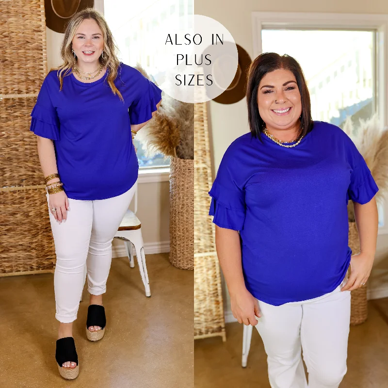 Women's Trendy Garments Set The Standard Solid Short Sleeve Top with Ruffled Sleeves in Royal Blue