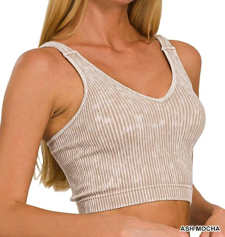 Classic Women's Clothing Styles Ribbed Crop Top In Ash Mocha