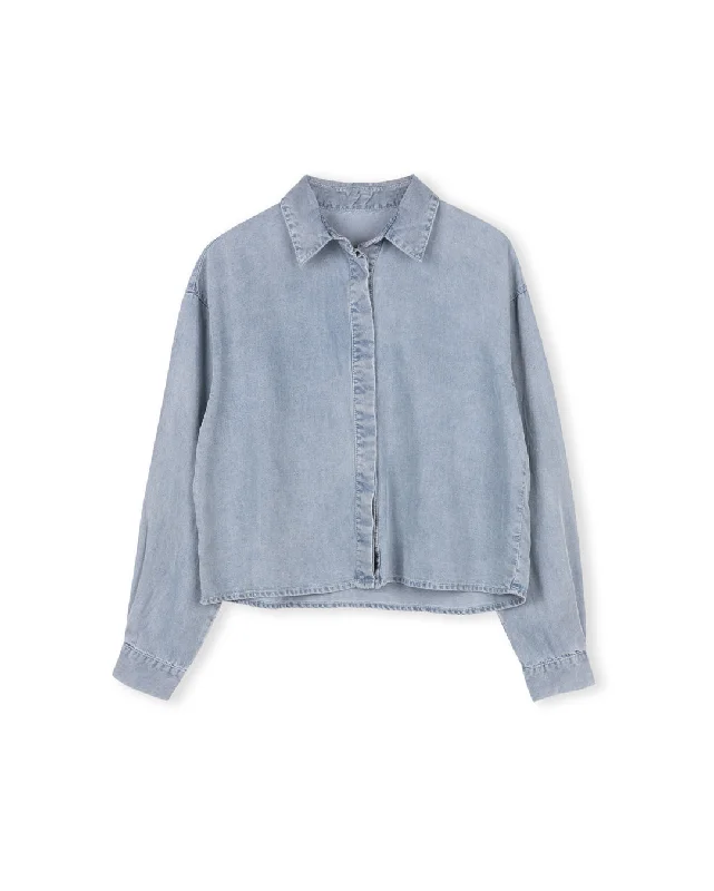 Women's Clothing Denim Cropped Washed Blouse