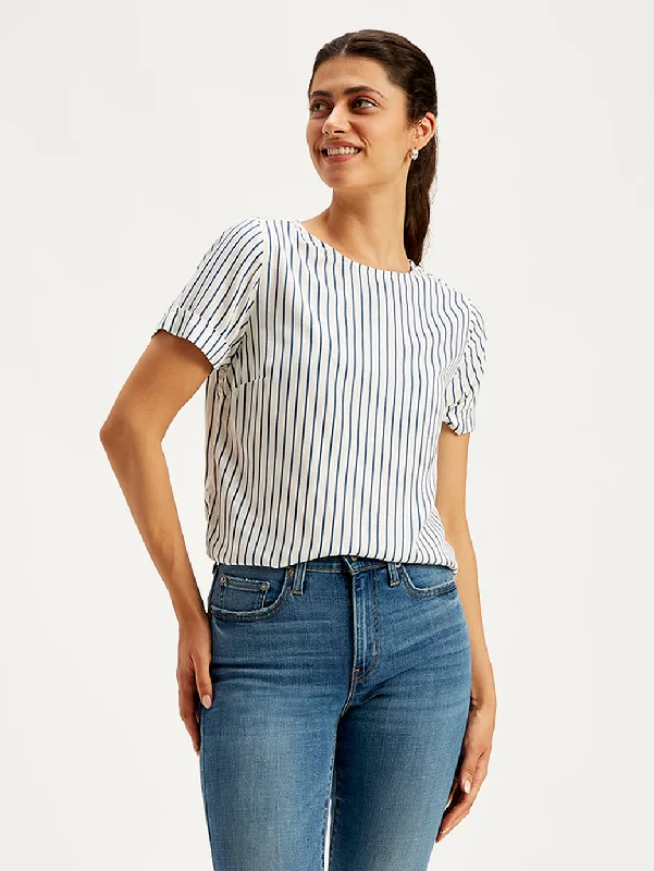 Comfy Women's Outfits for Daily Wear Women's Striped Off-White Round Neck Top