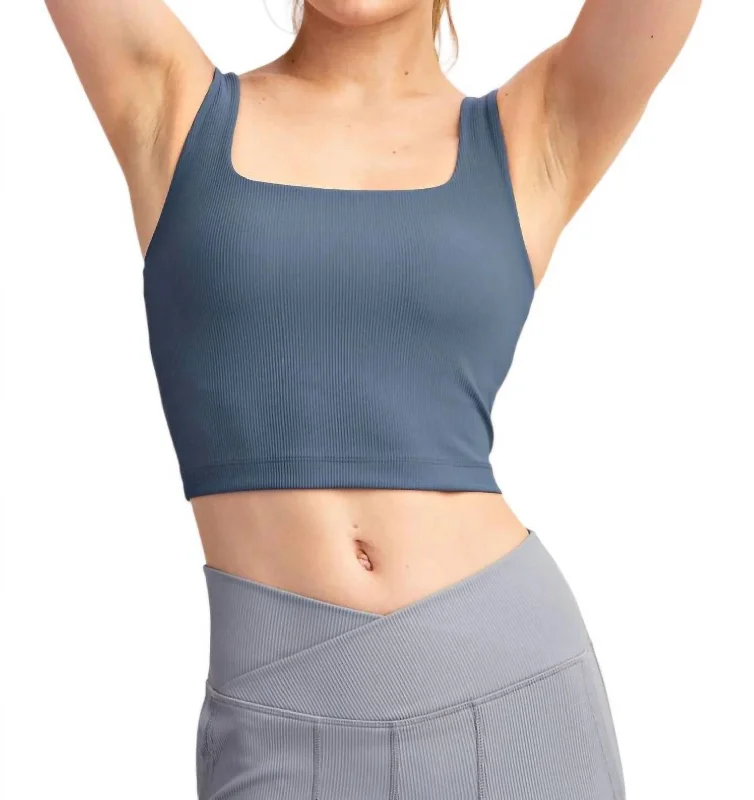 Affordable Women's Attire Nylon Rib Crop Top In Iron Blue