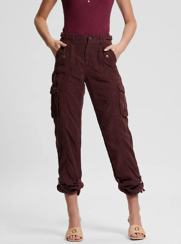 Women's Chic Apparel Eco Maroon Nessi Cargo Pants