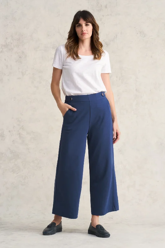 Women's Elegant Apparel Cotton Culotte Track Pant - Deep Cobalt