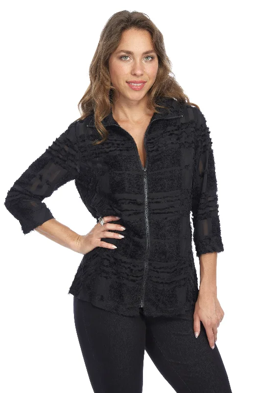 Casual Dresses for Women Elegant Black Semi Sheer Zipper Jacket | VICTORIA LIOR