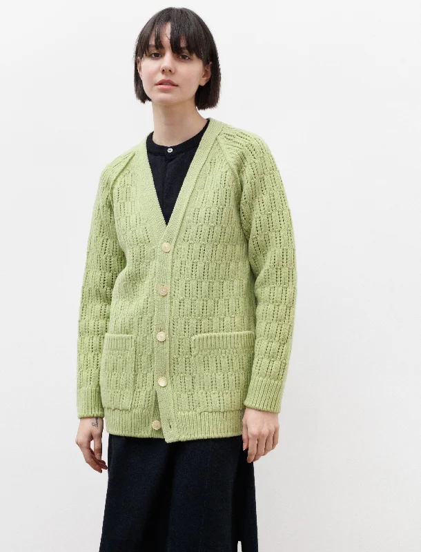 Women's High-Fashion Outfit Wool Cord Rib Knit Cardigan Light Green