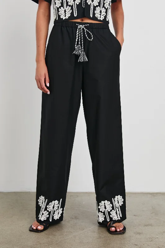 Modern Women's Apparel EMMIE PANT - BLACK IVORY PALM TREES