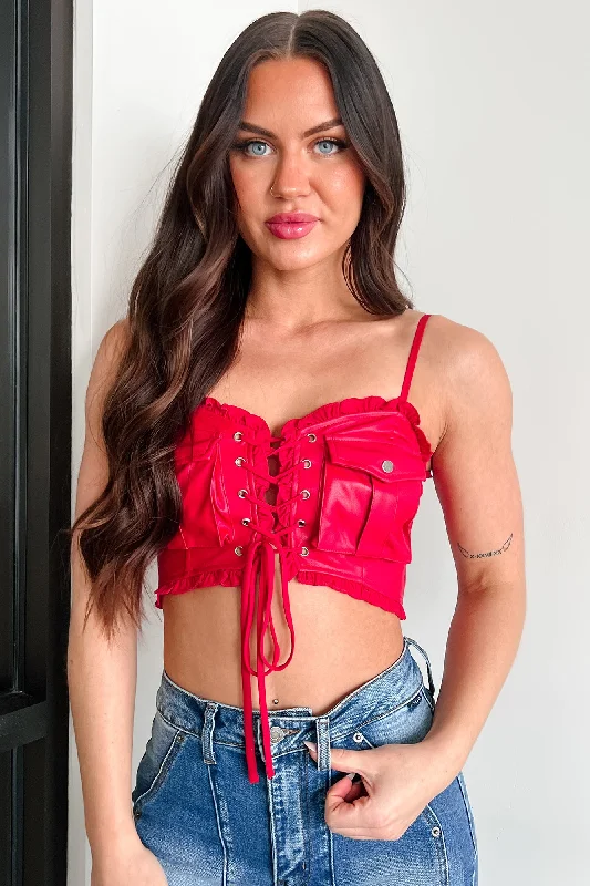 Exclusive Online Sale Make 'Em Blush Faux Leather Crop Top (Red)