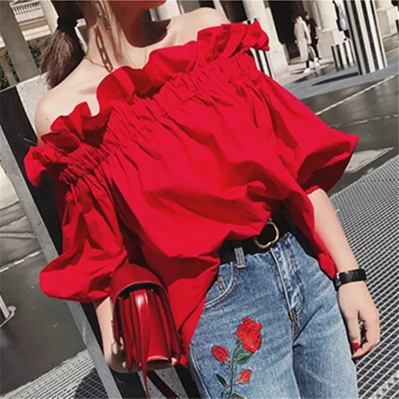 Casual Chic for Women Women's Ruffled Fashion Designer Puffed Sleeves Tops T-Shirts