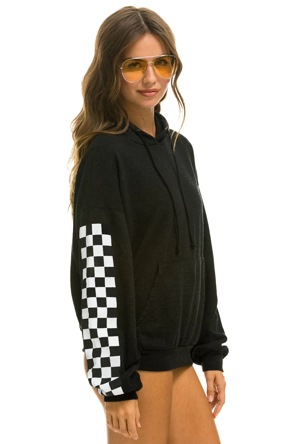 Women's High-Fashion Outfit Relaxed Check Sleeve Pullover Hoodie