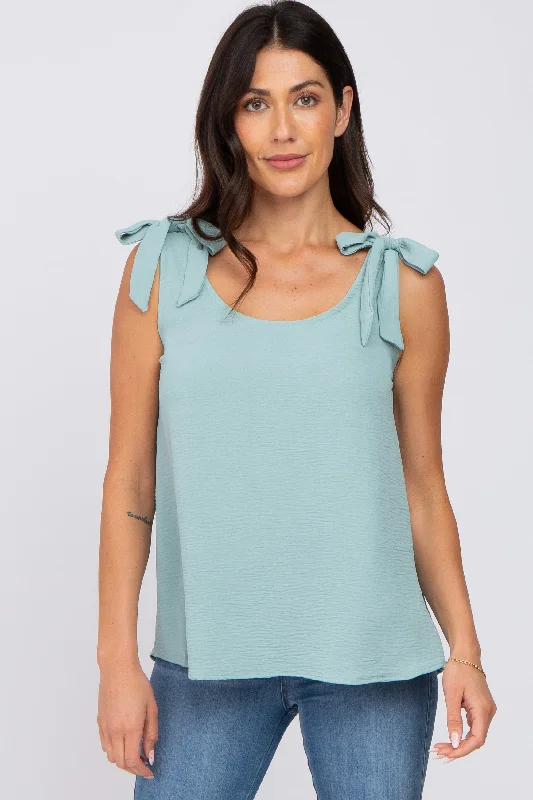 Women's Clothing Online Sale Mint Green Shoulder Bow Tank Top