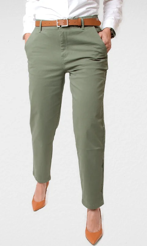 Women's Holiday Outfit Women Gabardine Pants (Oil Green)