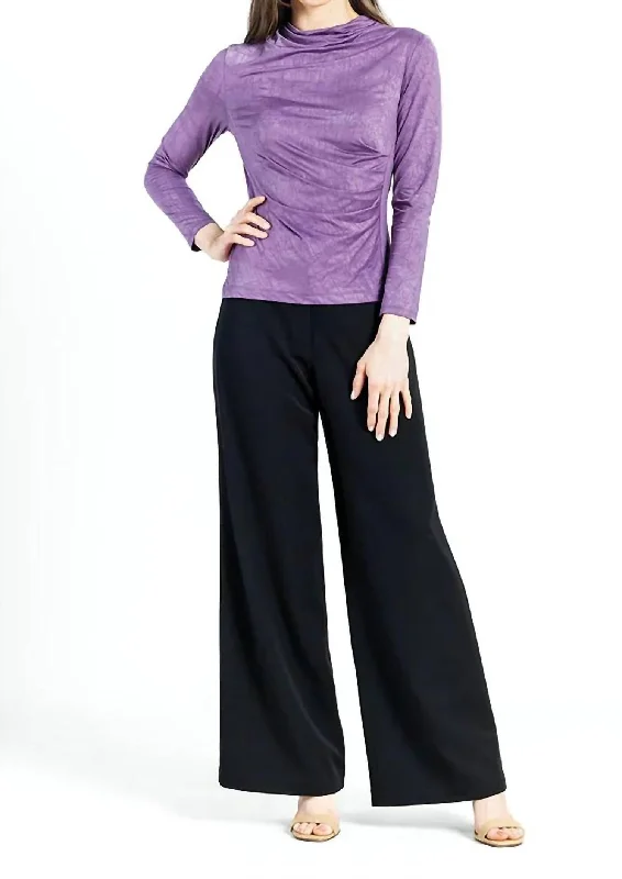 Fashion Essentials Drape Neck Crushed Silky Knit Top In Plum