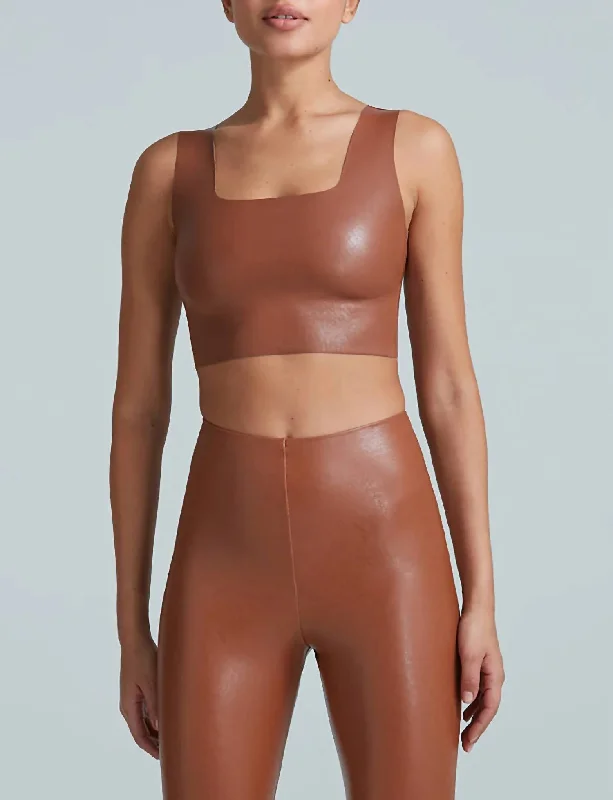 Women's Transitional Outfit Faux Leather Square Neck Crop In Cocoa