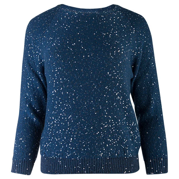 Women's Athletic Garments Sequin Crewneck Raglan Pullover in Denim Blue