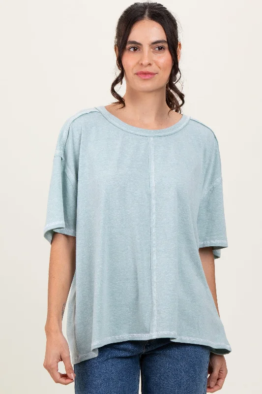 Women's Travel Attire Mint Solid Tri-Blend Short Sleeve Tunic Top