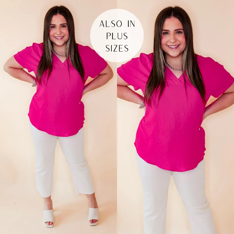 Women's Timeless Attire Cause To Celebrate V Neck Short Sleeve Top in Hot Pink