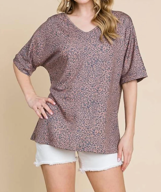 Comfortable Women's Attire The Animal Print Top In Mauve