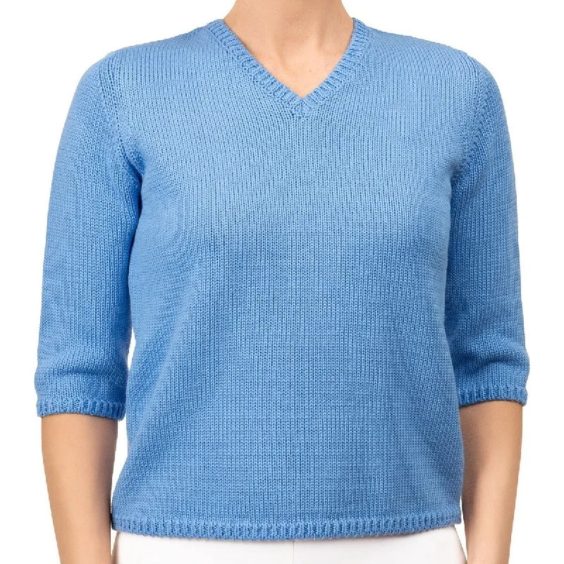 Casual Dresses for Women V Neck Cotton Pullover in French Blue