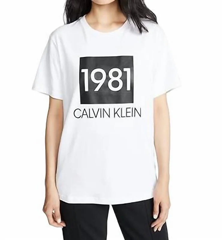 Stylish Women's Outfit 1981 Bold Cotton Crewneck T-Shirt In White