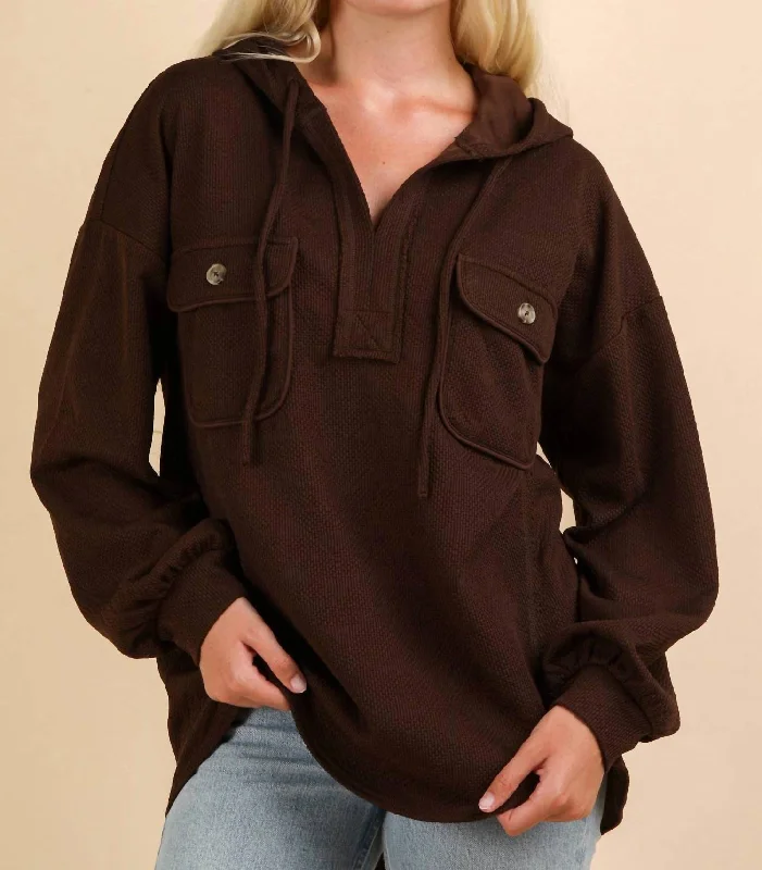 Timeless Elegance Hoodie Knit Top In Brown