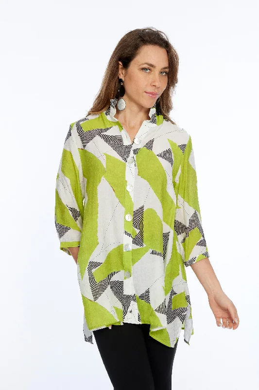 Top 10 Women's Online Clothing Stores Green Abstract  Wire Collar Tunic Top | Dora LIOR