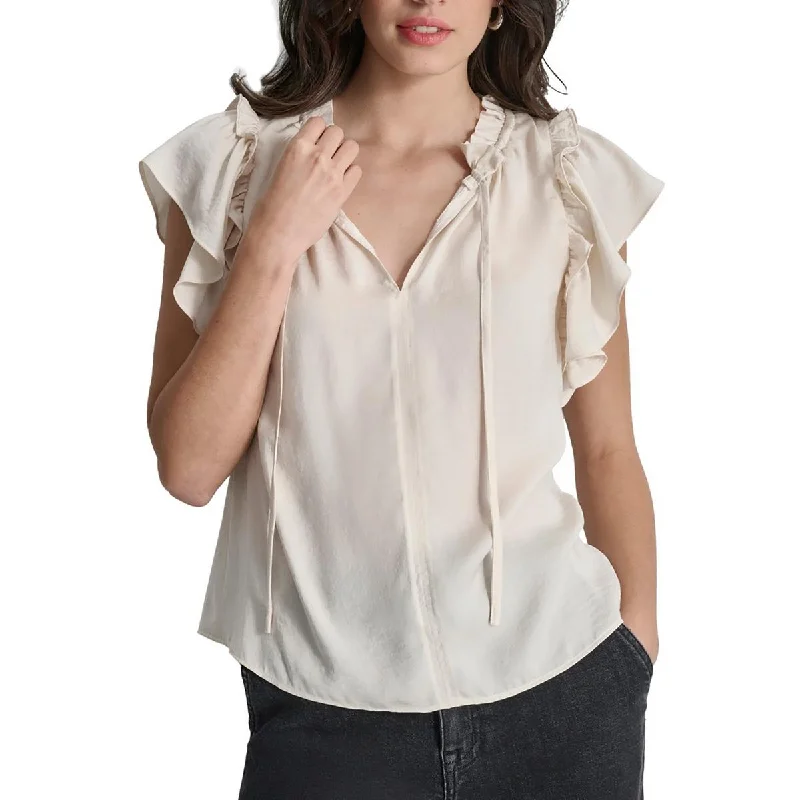 Exclusive Women's Fashion Collection Womens Ruffled Sheer Pullover Top