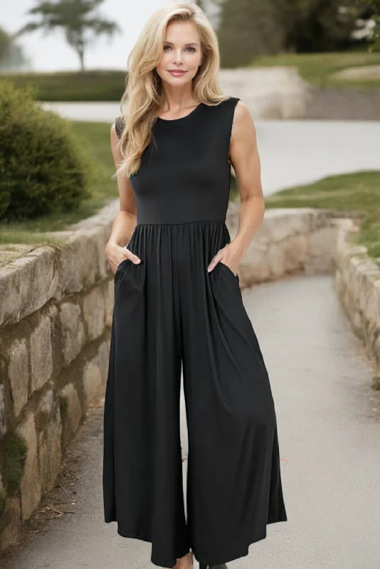 Trendy Women's Apparel for All Seasons Black Open Back Wide Leg Jumpsuit