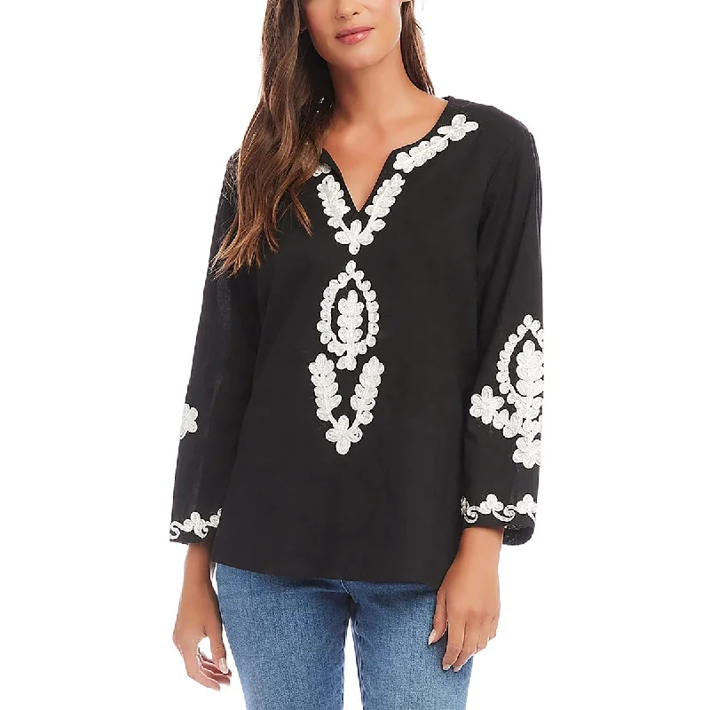 High-End Women's Apparel Womens Embroidered Cotton Pullover Top