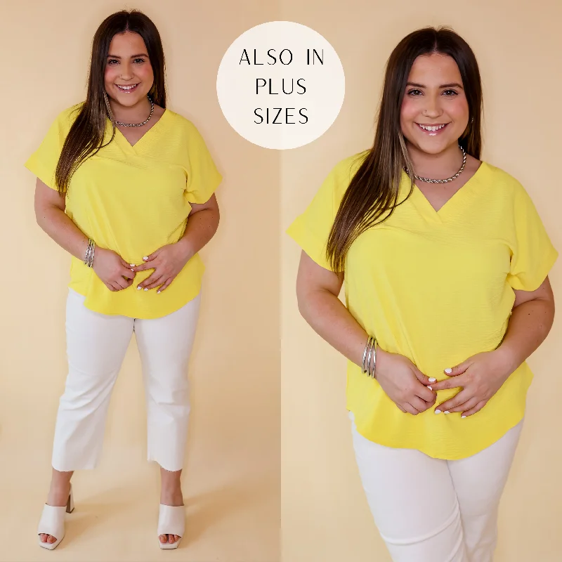 Modern Women's Attire Cause To Celebrate V Neck Short Sleeve Top in Yellow