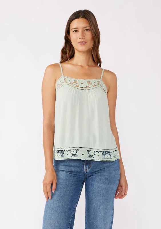 Sales For Clothes Anne Sleeveless Floral Lace Trim Top Mint